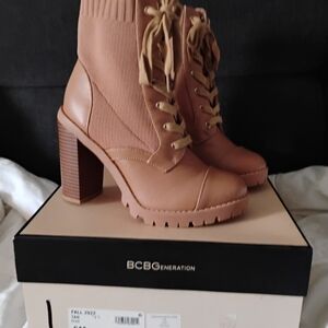 BCBGeneration Tan Lace-Up Heeled Boots